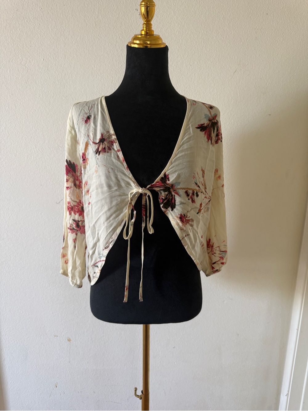 Beach Bunny Cream Floral Tie-Front Blouse with Pink Accents